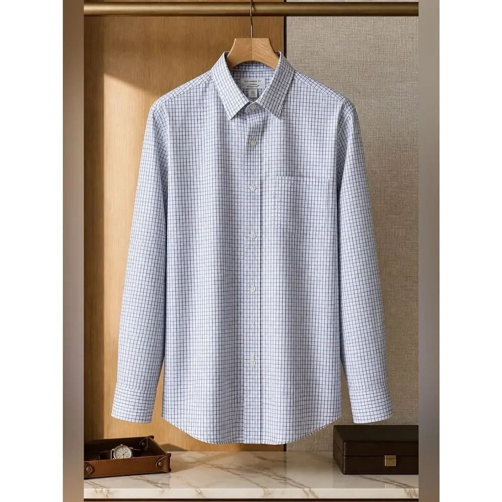 Amazon Essentials Men's White and Black Plaid Shirt 18 34/35